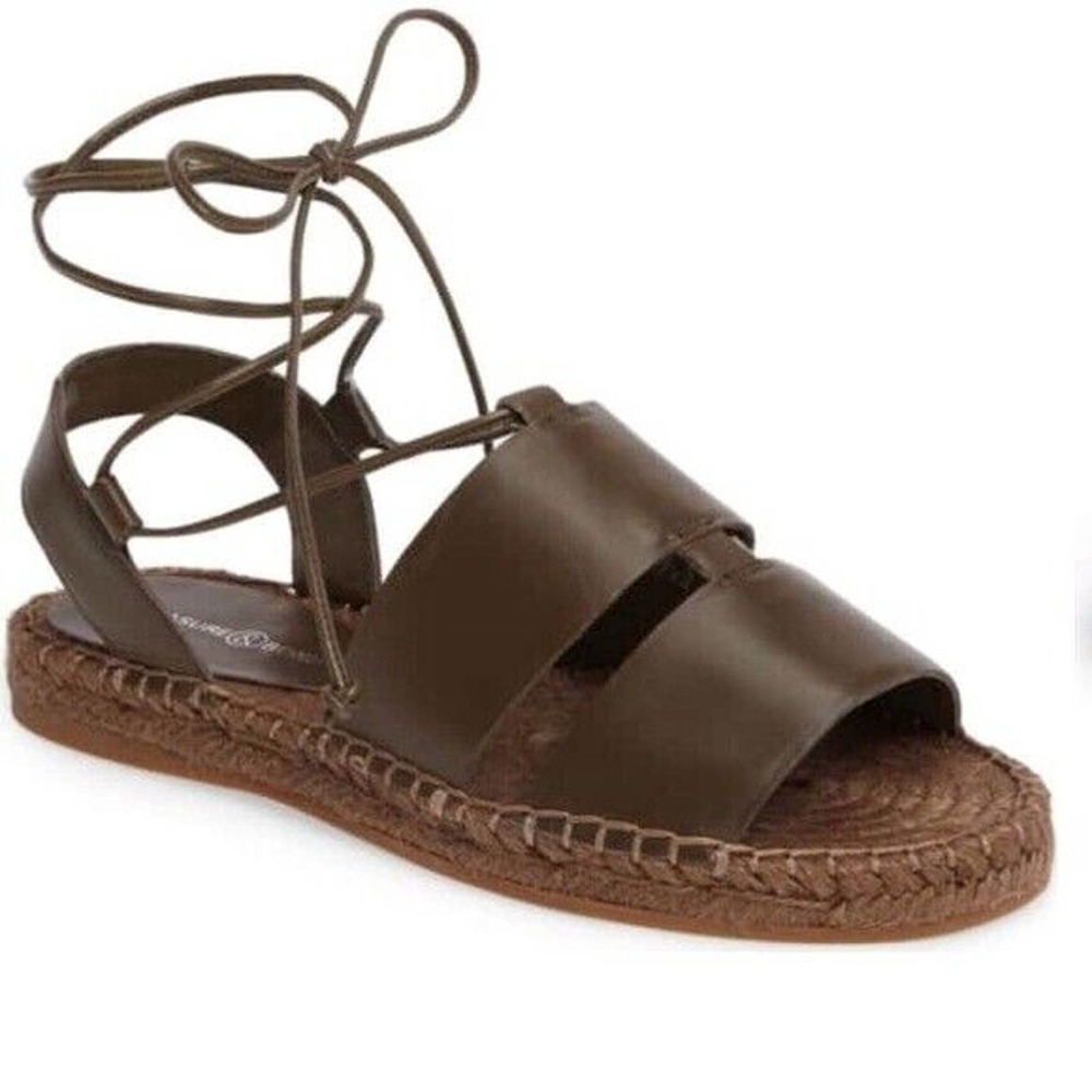 Treasure & Bond Womens 5.5 M Bradd Green Leather Ankle Wrap Espadrille Sandals